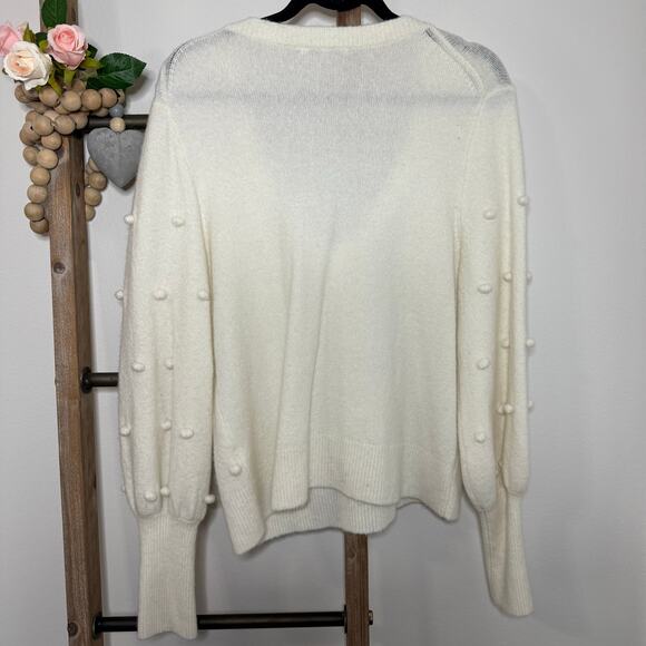 Madewell Bobble Dashwood V Neck Bright Ivory Sweater Size Medium - Picture 6 of 10